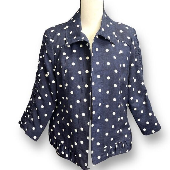 Christopher & Banks Womens Polka Dots Button Down Ruffle Blazer Jacket Black PM - Picture 1 of 9